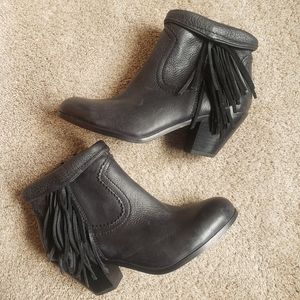 Sam Edelman Black Tassel Leather Heeled Booties Size 8.5